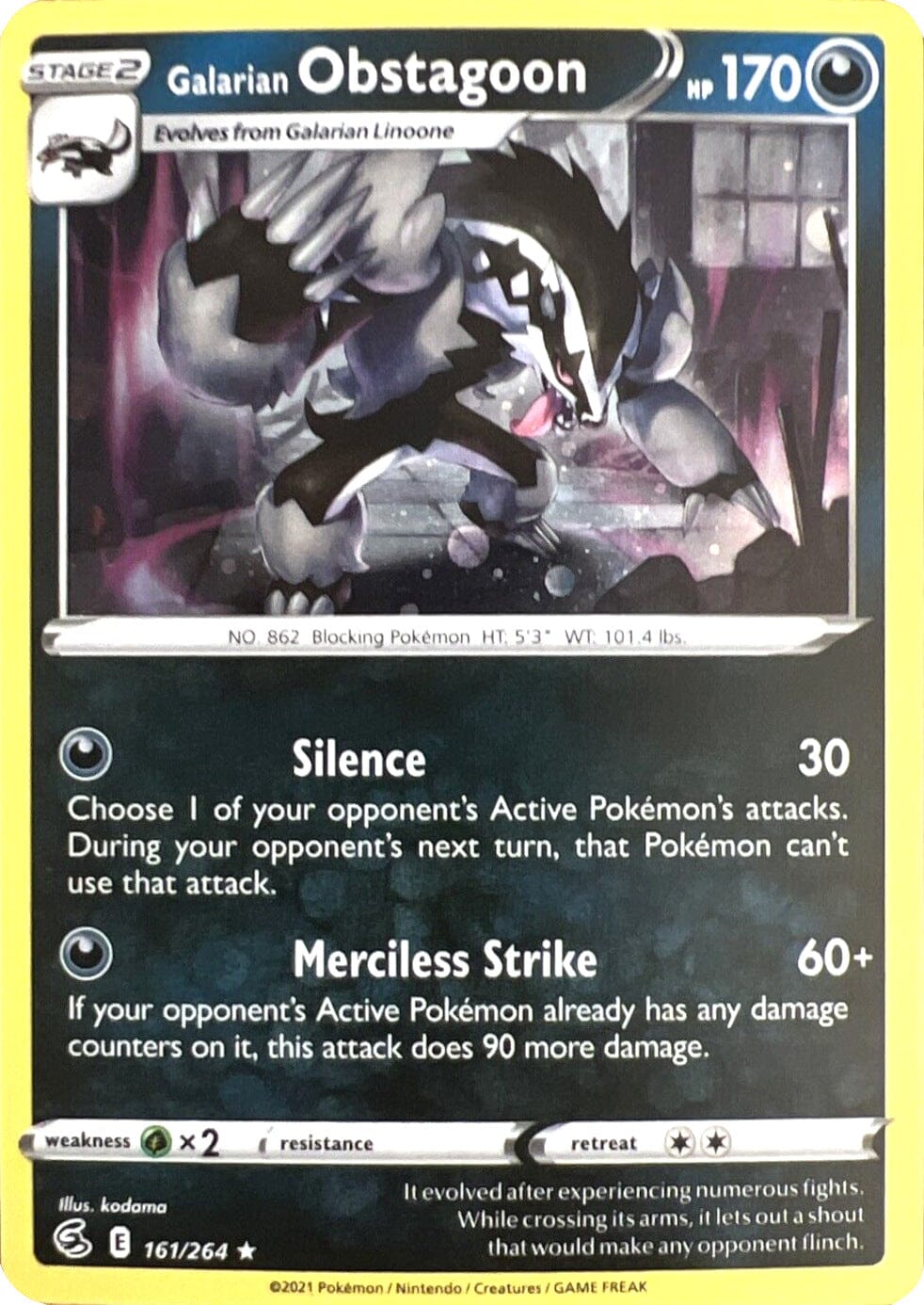 Galarian Obstagoon (161/264) (Cosmos Holo) [Sword & Shield: Fusion Strike] Pokemon Single Pokémon  | Multizone: Comics And Games