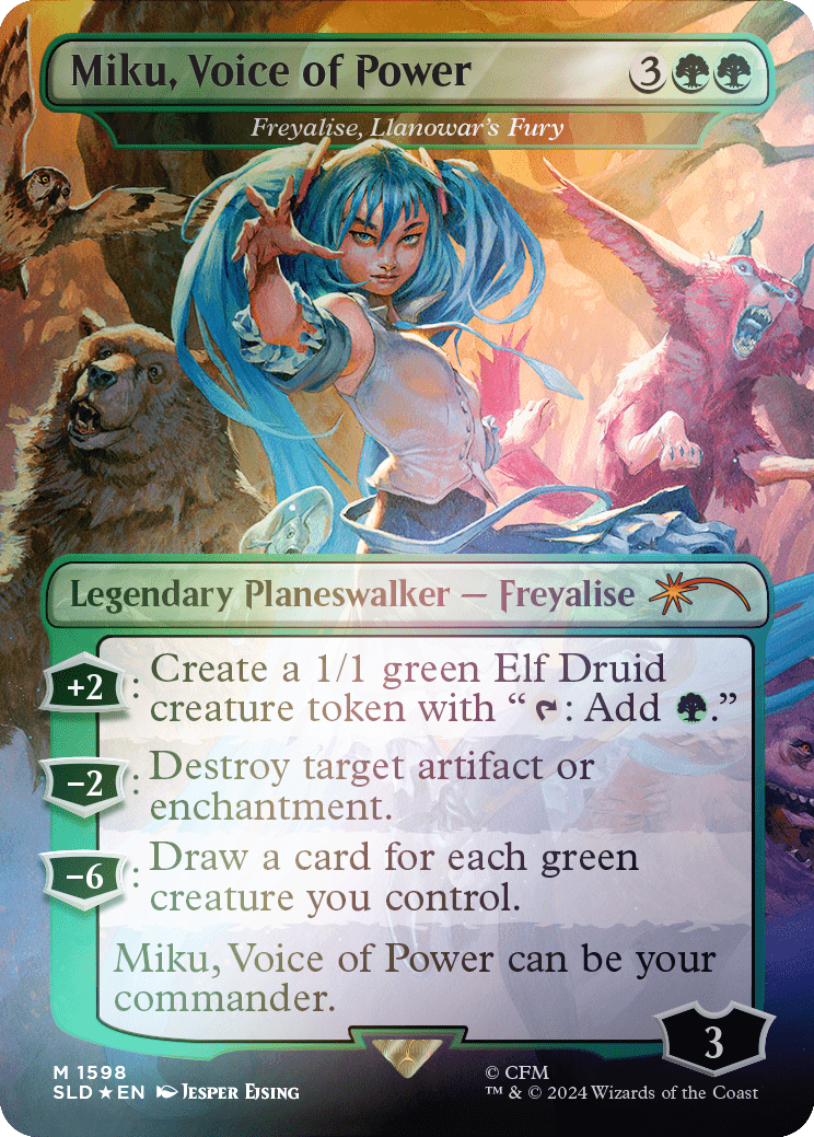Miku, Voice of Power - Freyalise, Llanowar's Fury (Rainbow Foil) [Secret Lair Drop Series] MTG Single Magic: The Gathering  | Multizone: Comics And Games