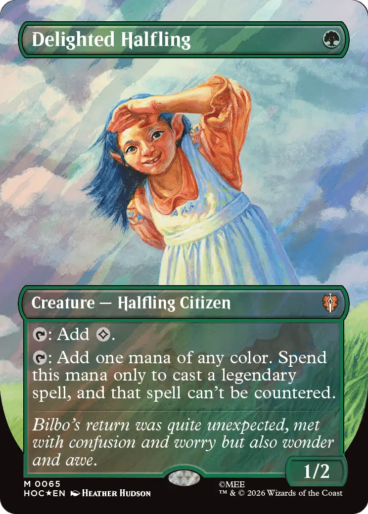 Delighted Halfling (Borderless) (Surge Foil) [The Hobbit] MTG Single Magic: The Gathering  | Multizone: Comics And Games