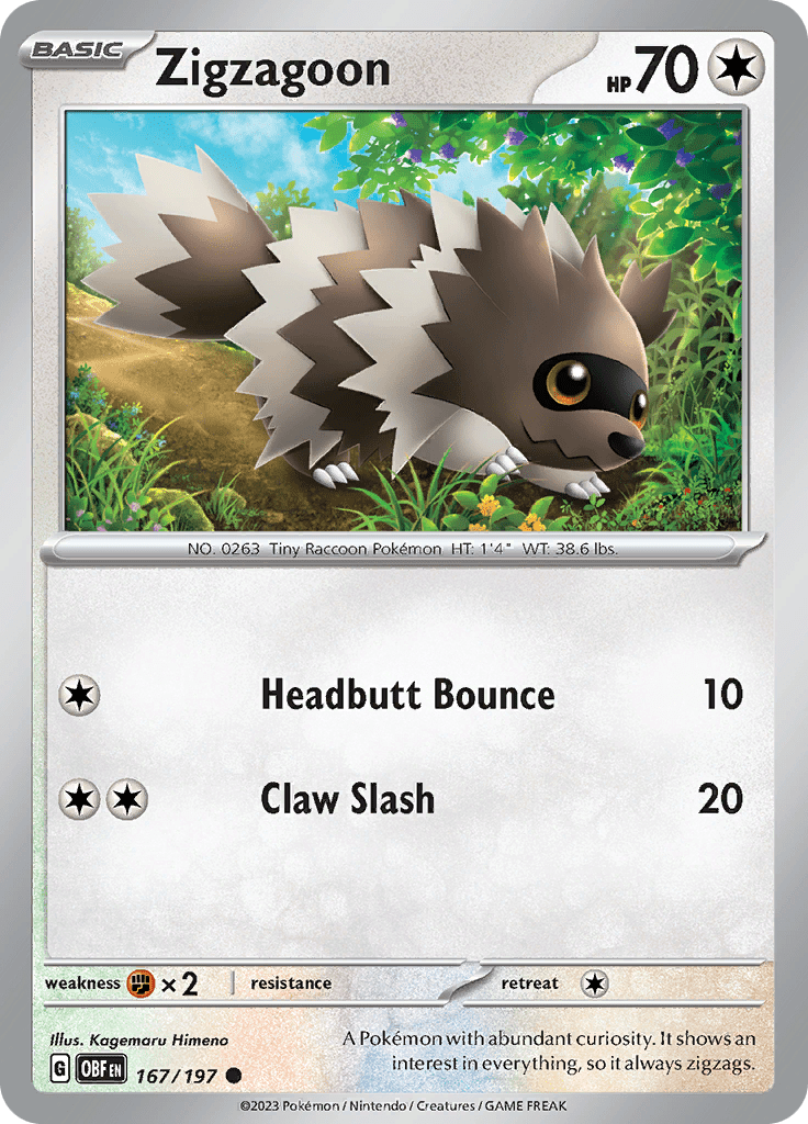 Zigzagoon (167/197) [Scarlet & Violet: Obsidian Flames] Pokemon Single Pokémon  | Multizone: Comics And Games