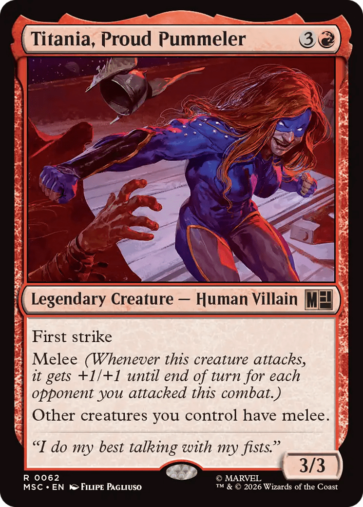 Titania, Proud Pummeler (Surge Foil) [Marvel Super Heroes Commander] MTG Single Magic: The Gathering  | Multizone: Comics And Games