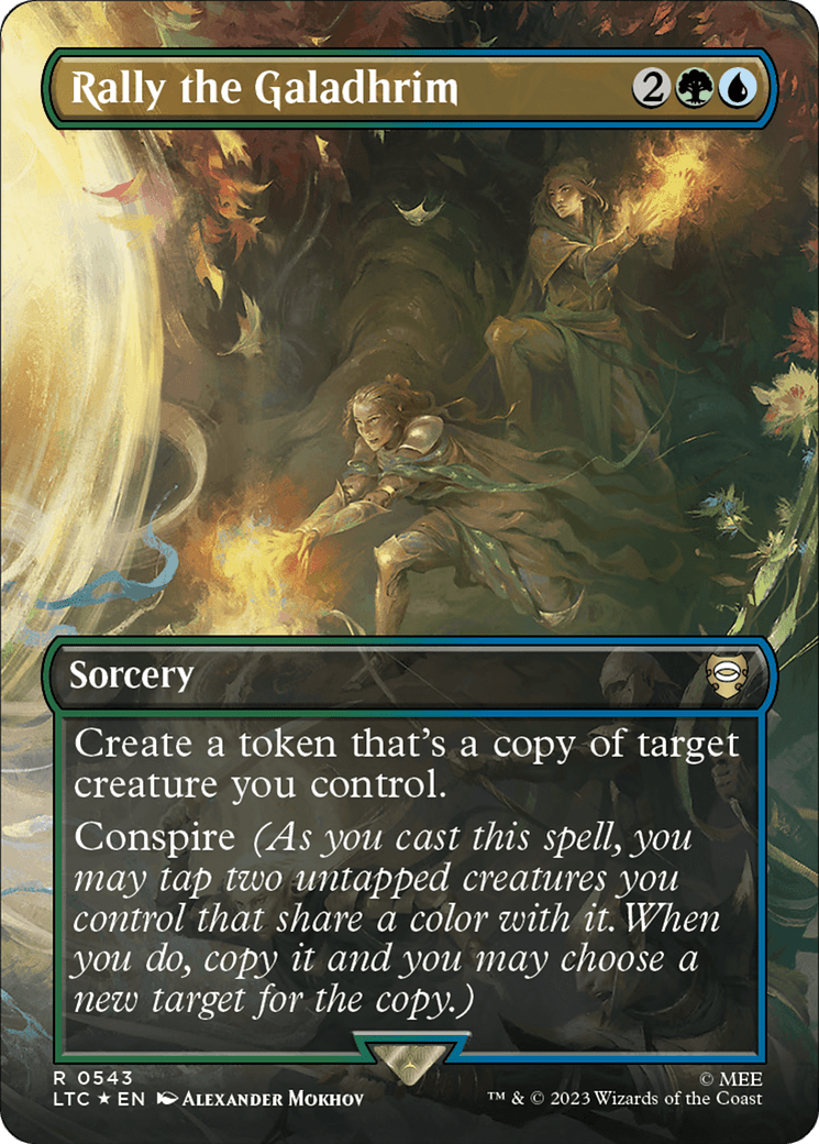Rally the Galadhrim (Borderless) (Surge Foil) [The Lord of the Rings: Tales of Middle-Earth Commander] MTG Single Magic: The Gathering  | Multizone: Comics And Games
