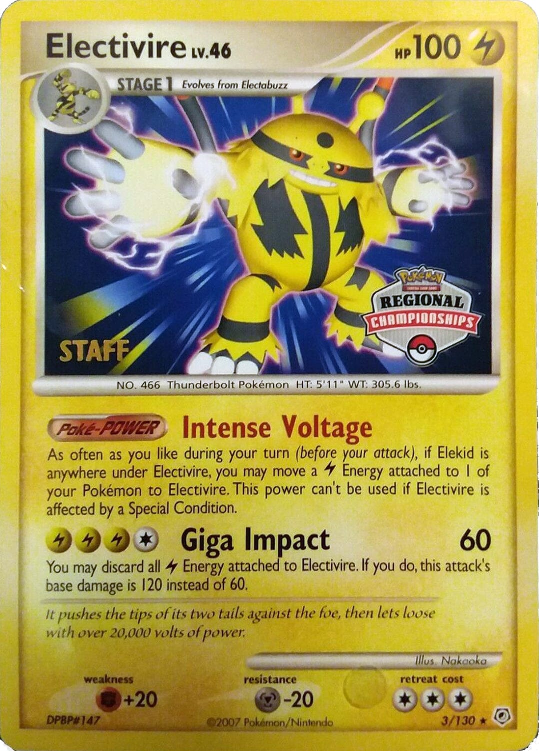 Electivire (003/130) (2008 Staff Regional Championships) [League & Championship Cards] Pokemon Single Pokémon  | Multizone: Comics And Games