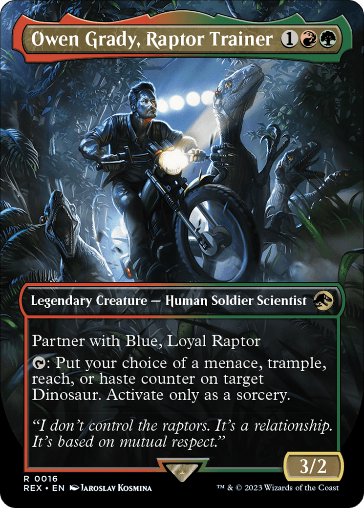 Owen Grady, Raptor Trainer (Borderless) [Jurassic World Collection] MTG Single Magic: The Gathering  | Multizone: Comics And Games