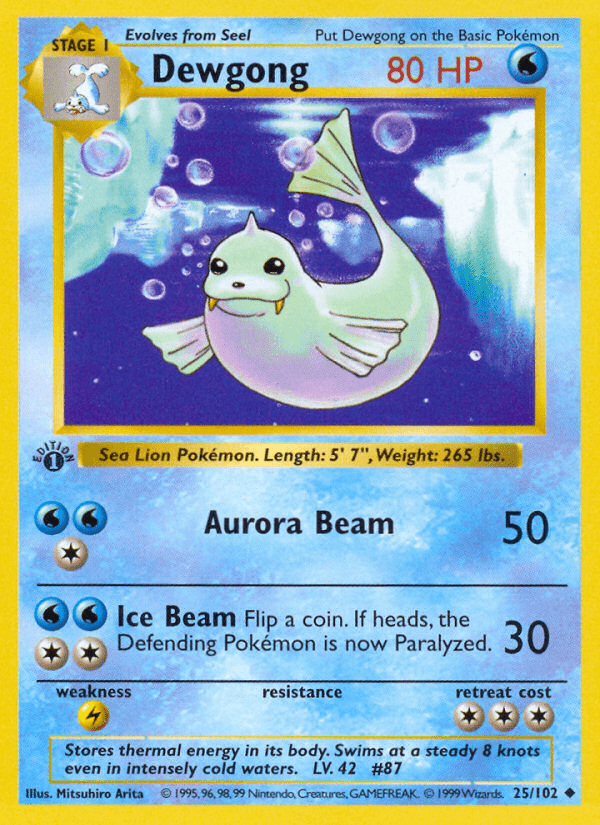 Dewgong (25/102) (Shadowless) [Base Set 1st Edition] Pokemon Single Pokémon  | Multizone: Comics And Games