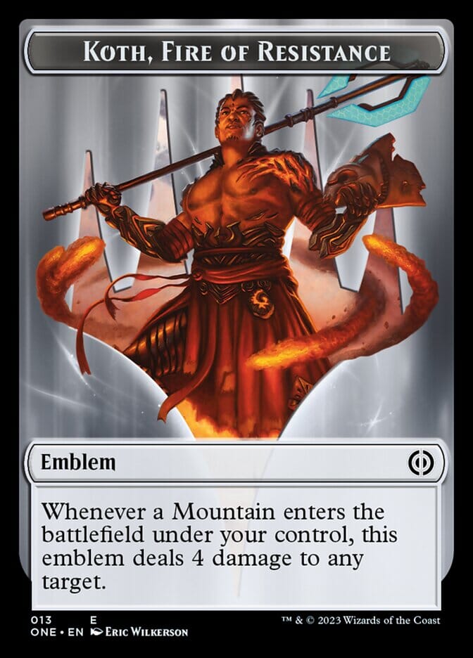 Rebel // Koth, Fire of Resistance Emblem Double-Sided Token [Phyrexia: All Will Be One Tokens] MTG Single Magic: The Gathering  | Multizone: Comics And Games