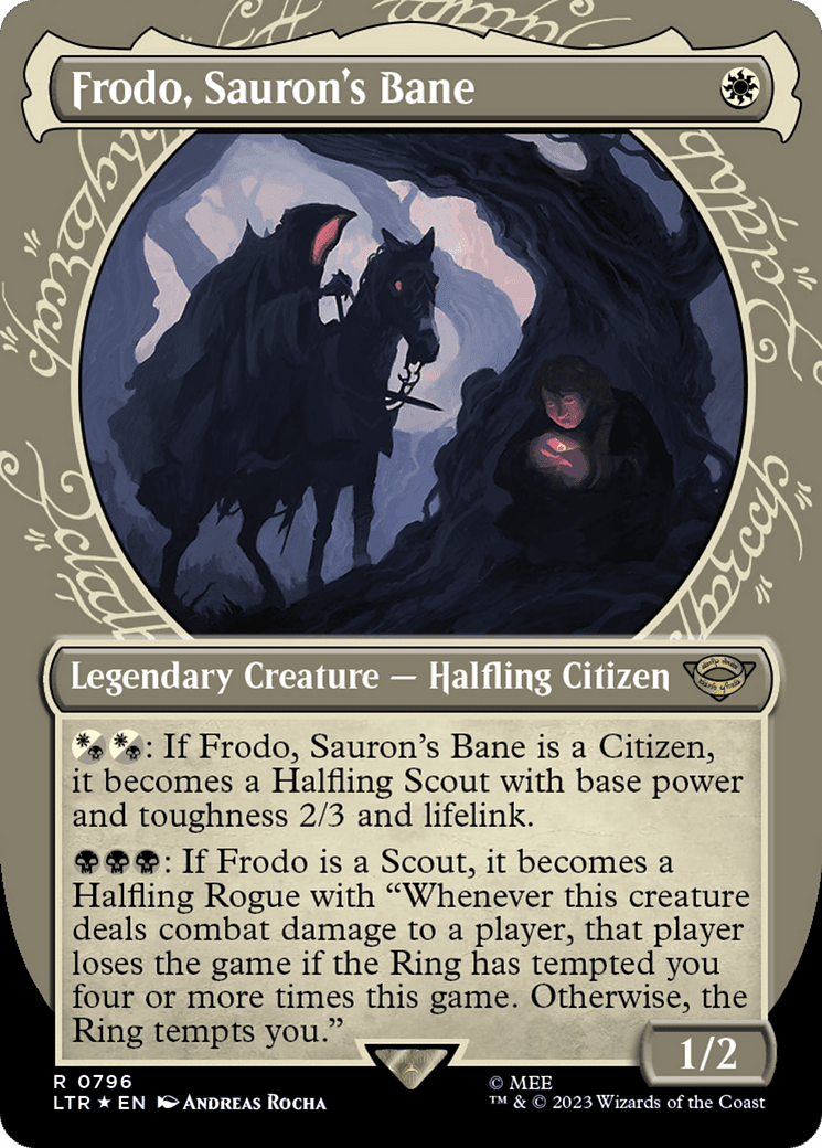 Frodo, Sauron's Bane (Showcase) (Surge Foil) [The Lord of the Rings: Tales of Middle-Earth] MTG Single Magic: The Gathering  | Multizone: Comics And Games