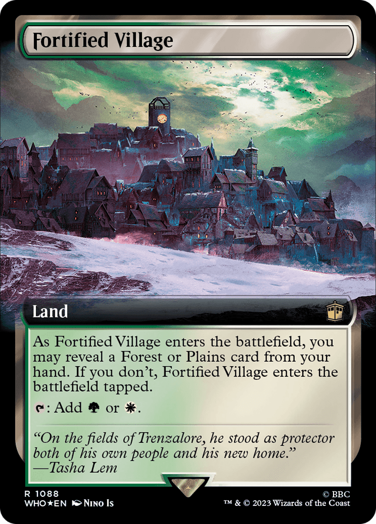 Fortified Village (Extended Art) (Surge Foil) [Doctor Who] MTG Single Magic: The Gathering  | Multizone: Comics And Games