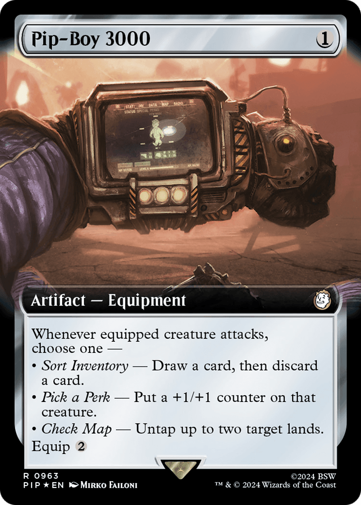 Pip-Boy 3000 (Extended Art) (Surge Foil) [Fallout] MTG Single Magic: The Gathering  | Multizone: Comics And Games