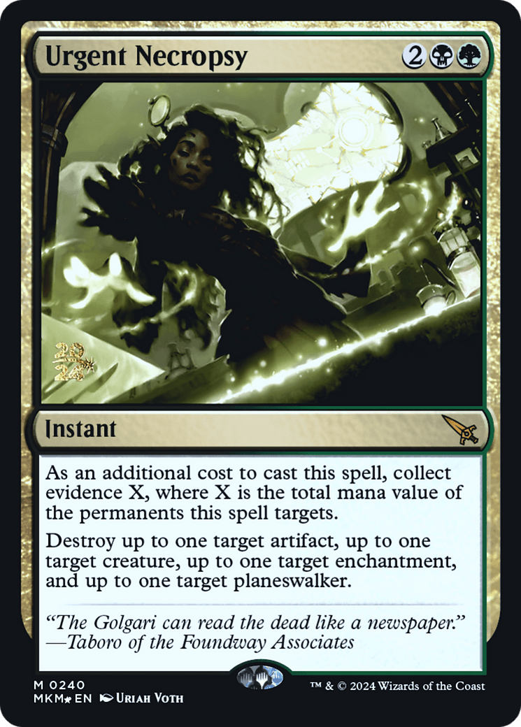Urgent Necropsy [Murders at Karlov Manor Prerelease Promos] MTG Single Magic: The Gathering  | Multizone: Comics And Games