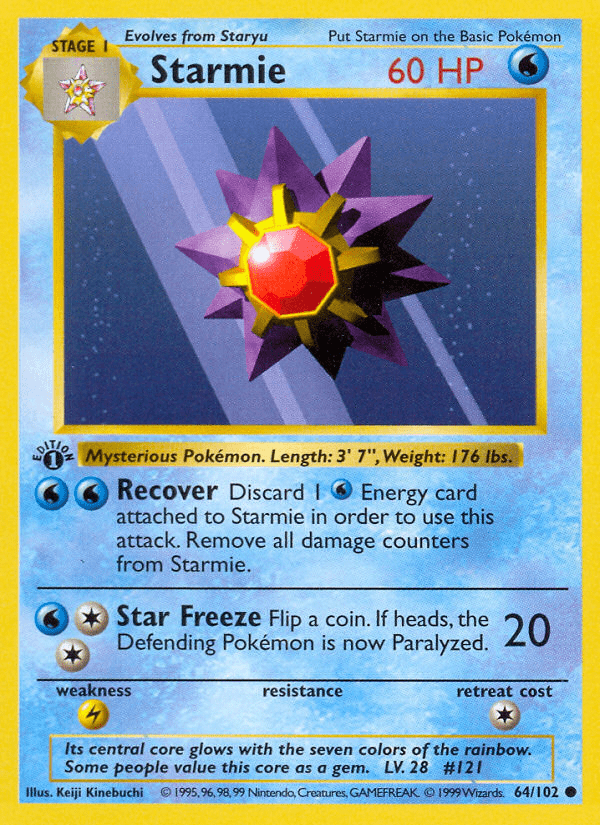 Starmie (64/102) (Shadowless) [Base Set 1st Edition] Pokemon Single Pokémon  | Multizone: Comics And Games