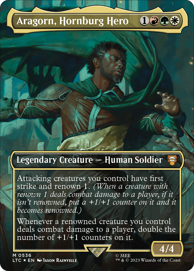 Aragorn, Hornburg Hero (Borderless) (Surge Foil) [The Lord of the Rings: Tales of Middle-Earth Commander] | Multizone: Comics And Games