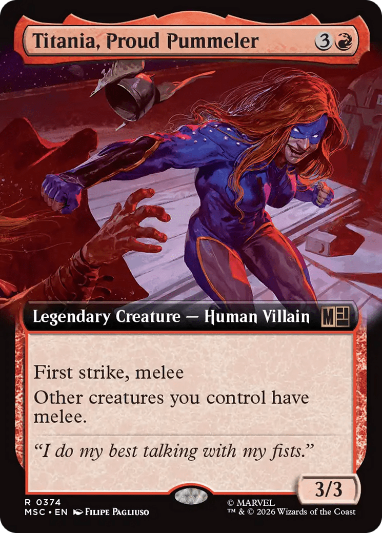 Titania, Proud Pummeler (Extended Art) [Marvel Super Heroes Commander] MTG Single Magic: The Gathering  | Multizone: Comics And Games