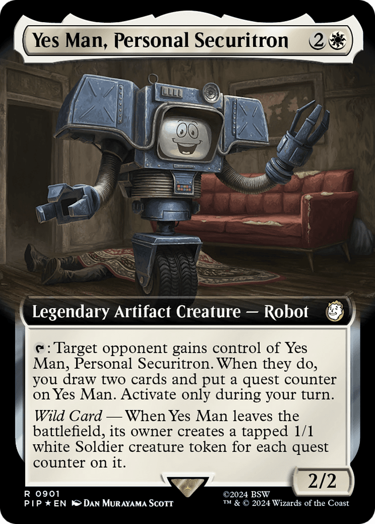 Yes Man, Personal Securitron (Extended Art) (Surge Foil) [Fallout] MTG Single Magic: The Gathering  | Multizone: Comics And Games