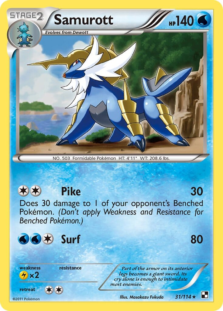 Samurott (31/114) (Cracked Ice Holo) (Theme Deck Exclusives) [Black & White: Base Set] Pokemon Single Pokémon  | Multizone: Comics And Games