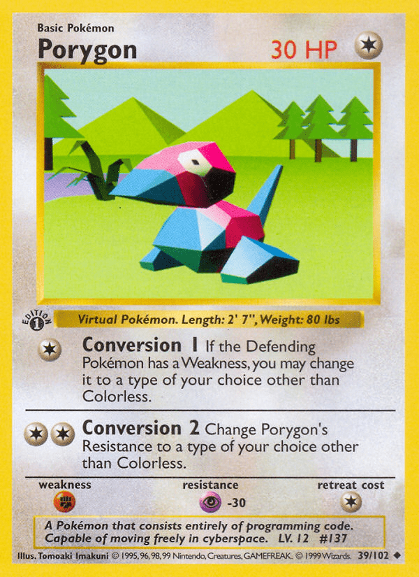 Porygon (39/102) (Shadowless) [Base Set 1st Edition] Pokemon Single Pokémon  | Multizone: Comics And Games