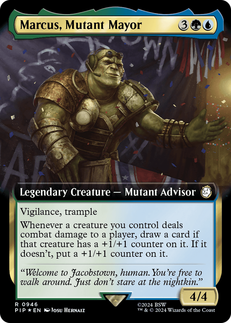 Marcus, Mutant Mayor (Extended Art) (Surge Foil) [Fallout] MTG Single Magic: The Gathering  | Multizone: Comics And Games