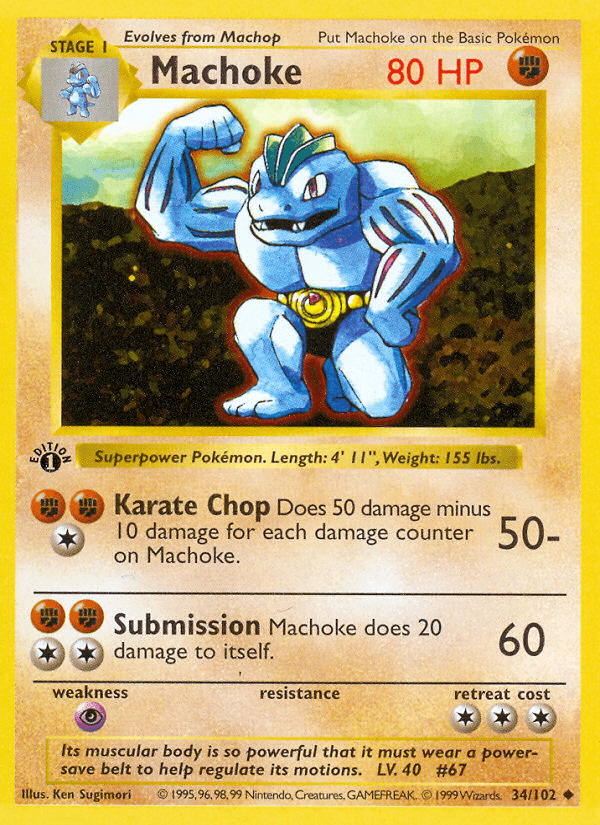 Machoke (34/102) (Shadowless) [Base Set 1st Edition] Pokemon Single Pokémon  | Multizone: Comics And Games