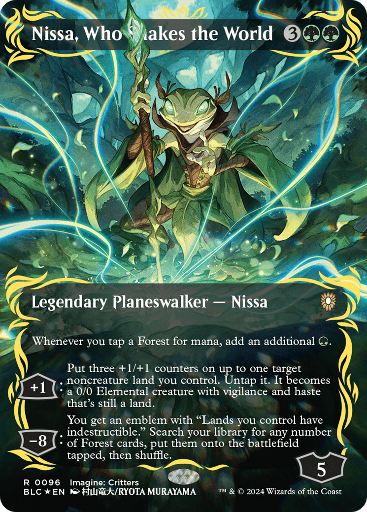 Nissa, Who Shakes the World (Borderless) (Raised Foil) [Bloomburrow Commander] MTG Single Magic: The Gathering  | Multizone: Comics And Games