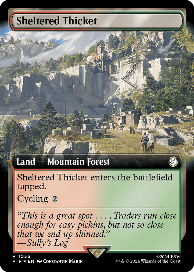 Sheltered Thicket (Extended Art) (Surge Foil) [Fallout] MTG Single Magic: The Gathering  | Multizone: Comics And Games