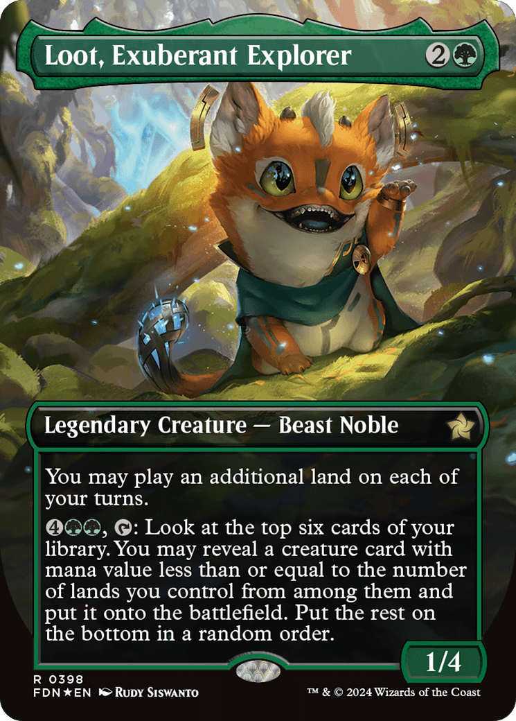 Loot, Exuberant Explorer (Borderless) (Mana Foil) [Foundations] MTG Single Magic: The Gathering  | Multizone: Comics And Games