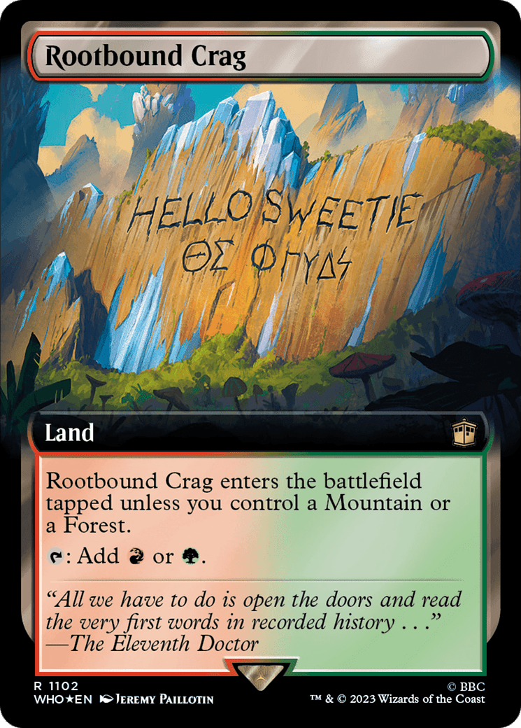 Rootbound Crag (Extended Art) (Surge Foil) [Doctor Who] MTG Single Magic: The Gathering  | Multizone: Comics And Games