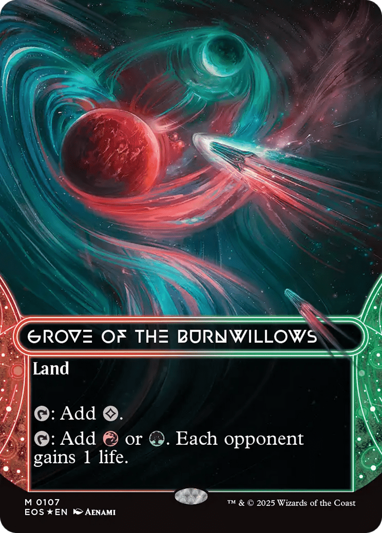 Grove of the Burnwillows (0107) (Borderless) (Galaxy Foil) [Edge of Eternities: Stellar Sights] MTG Single Magic: The Gathering  | Multizone: Comics And Games
