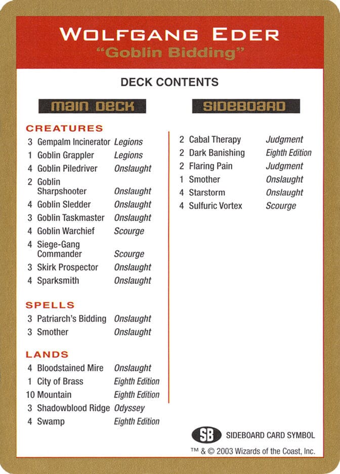 Wolfgang Eder Decklist [World Championship Decks 2003] MTG Single Magic: The Gathering  | Multizone: Comics And Games