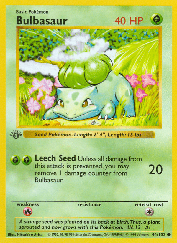 Bulbasaur (44/102) (Shadowless) [Base Set 1st Edition] Pokemon Single Pokémon  | Multizone: Comics And Games