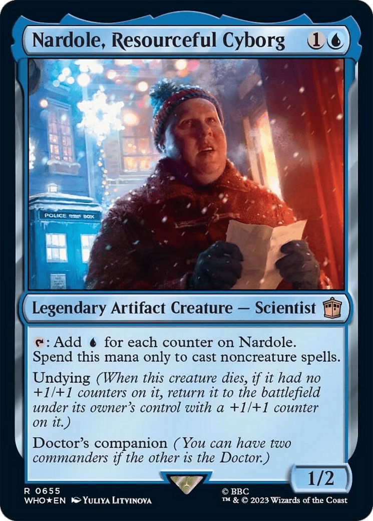 Nardole, Resourceful Cyborg (Surge Foil) [Doctor Who] MTG Single Magic: The Gathering  | Multizone: Comics And Games