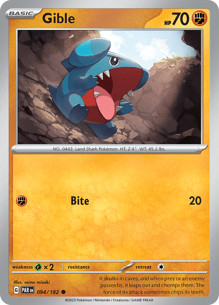 Gible (094/182) [Scarlet & Violet: Paradox Rift] Pokemon Single Pokémon  | Multizone: Comics And Games