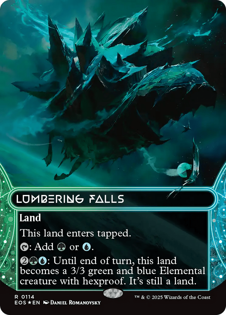Lumbering Falls (0114) (Borderless) (Galaxy Foil) [Edge of Eternities: Stellar Sights] MTG Single Magic: The Gathering  | Multizone: Comics And Games