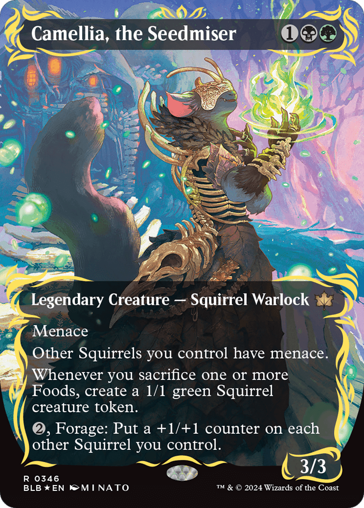 Camellia, the Seedmiser (Borderless) (Raised Foil) [Bloomburrow] MTG Single Magic: The Gathering  | Multizone: Comics And Games