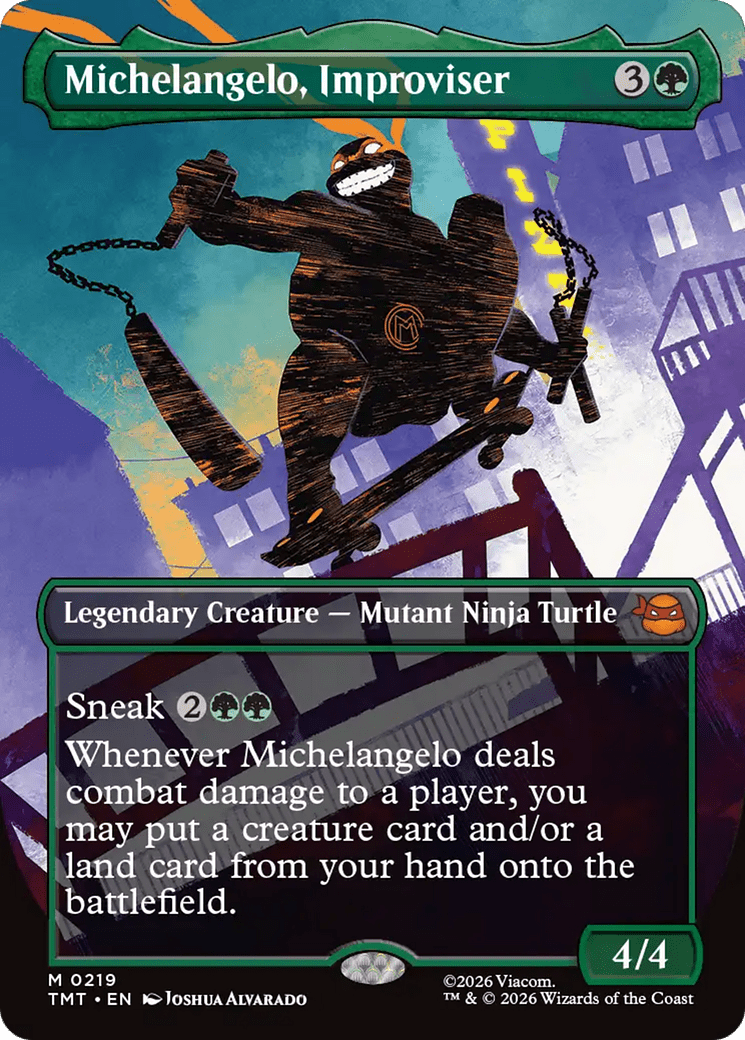 Michelangelo, Improviser (Borderless) [Teenage Mutant Ninja Turtles] MTG Single Magic: The Gathering  | Multizone: Comics And Games