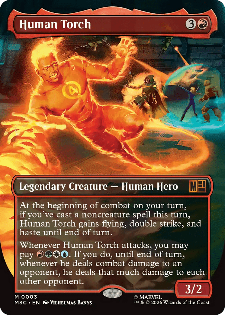 Human Torch (Borderless) [Marvel Super Heroes Commander] MTG Single Magic: The Gathering  | Multizone: Comics And Games