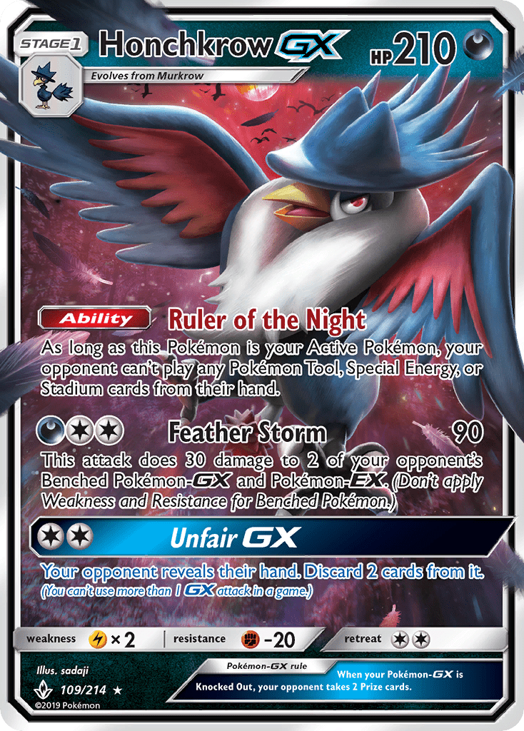 Honchkrow GX (109/214) [Sun & Moon: Unbroken Bonds] Pokemon Single Pokémon  | Multizone: Comics And Games