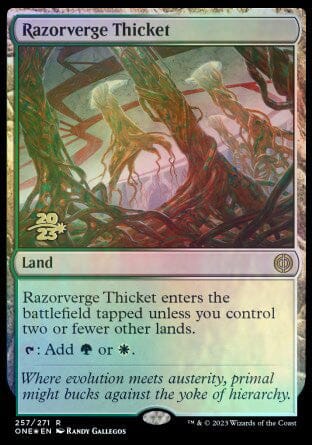 Razorverge Thicket [Phyrexia: All Will Be One Prerelease Promos] MTG Single Magic: The Gathering  | Multizone: Comics And Games