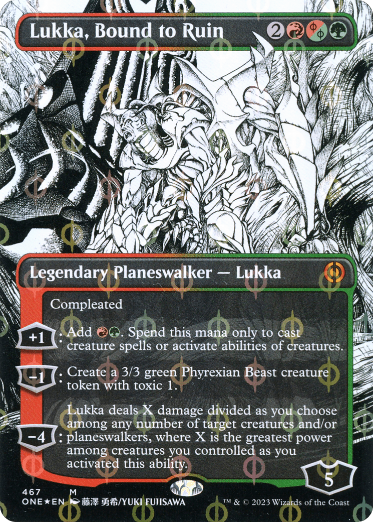 Lukka, Bound to Ruin (Borderless Manga Step-and-Compleat Foil) [Phyrexia: All Will Be One] MTG Single Magic: The Gathering  | Multizone: Comics And Games