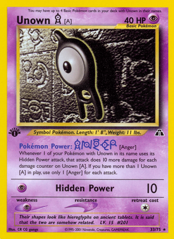 Unown [A] (33/75) [Neo Discovery 1st Edition] Pokemon Single Pokémon  | Multizone: Comics And Games