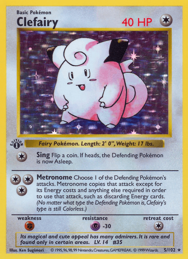 Clefairy (5/102) (Shadowless) [Base Set 1st Edition] Pokemon Single Pokémon  | Multizone: Comics And Games