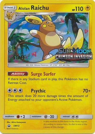 Alolan Raichu (SM72) (Staff Prerelease Promo) [Sun & Moon: Black Star Promos] Pokemon Single Pokémon  | Multizone: Comics And Games
