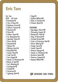 1996 Eric Tam Decklist Card [World Championship Decks] MTG Single Magic: The Gathering  | Multizone: Comics And Games