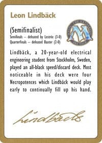1996 Leon Lindback Biography Card [World Championship Decks] MTG Single Magic: The Gathering  | Multizone: Comics And Games