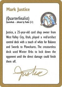 1996 Mark Justice Biography Card [World Championship Decks] MTG Single Magic: The Gathering  | Multizone: Comics And Games