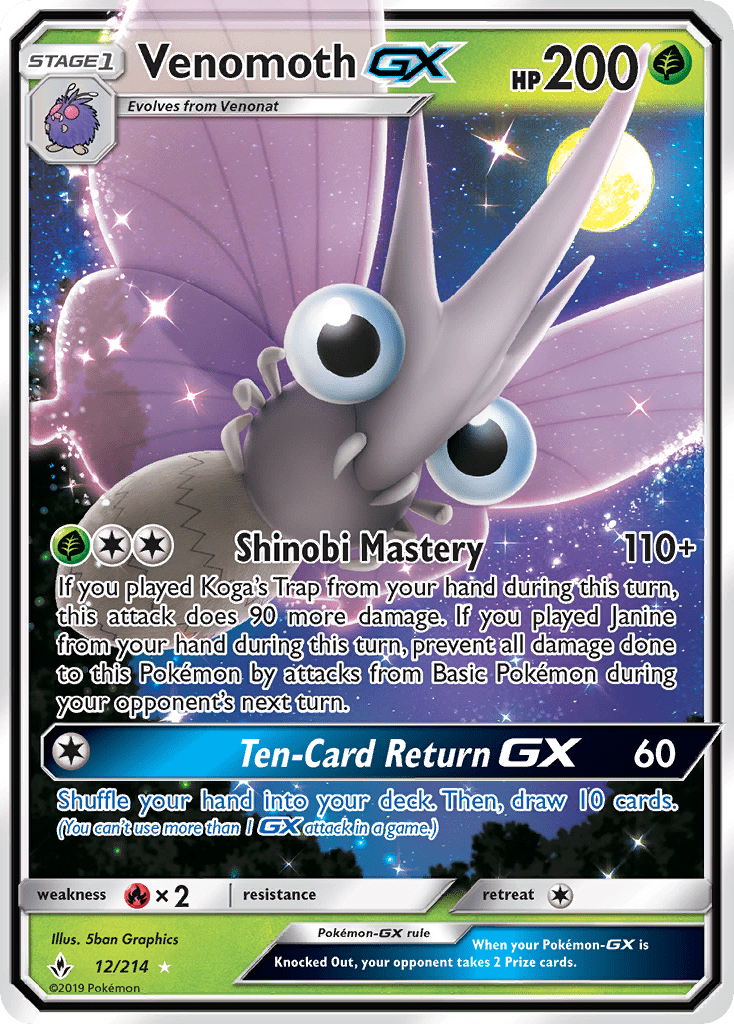 Venomoth GX (12/214) [Sun & Moon: Unbroken Bonds] Pokemon Single Pokémon  | Multizone: Comics And Games