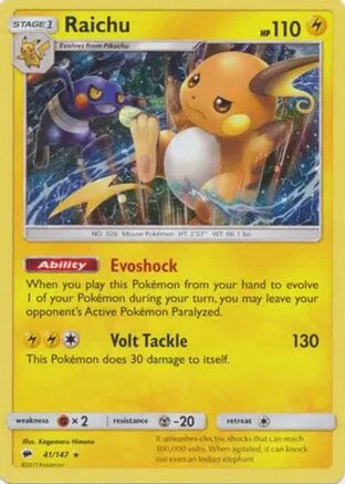 Raichu (41/147) (Cosmos Holo) [Sun & Moon: Burning Shadows] Pokemon Single Pokémon  | Multizone: Comics And Games