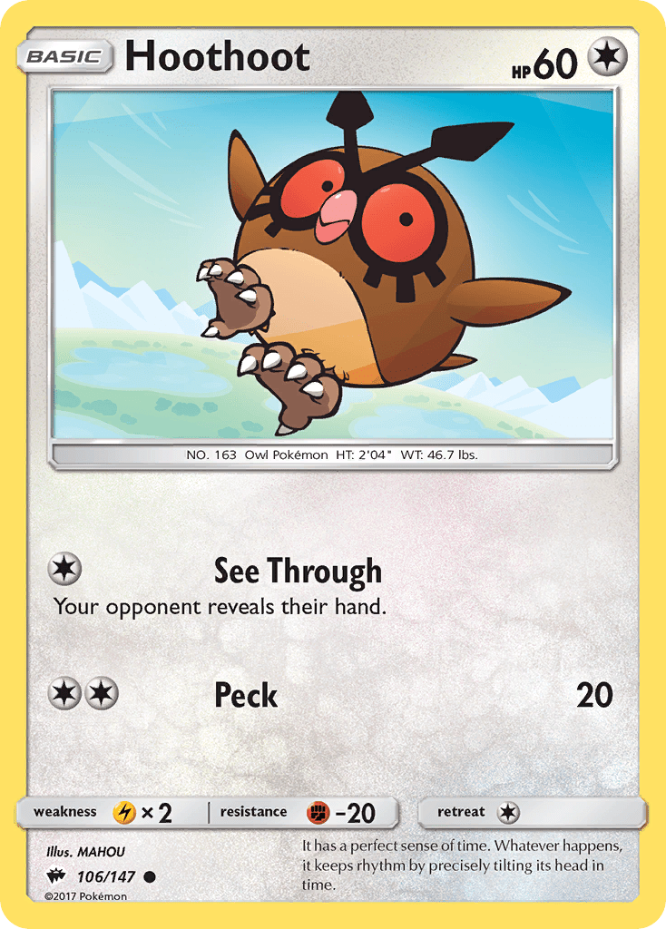 Hoothoot (106/147) [Sun & Moon: Burning Shadows] Pokemon Single Pokémon  | Multizone: Comics And Games