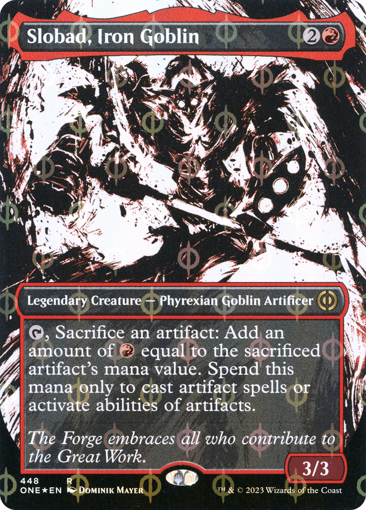 Slobad, Iron Goblin (Borderless Ichor Step-and-Compleat Foil) [Phyrexia: All Will Be One] MTG Single Magic: The Gathering  | Multizone: Comics And Games