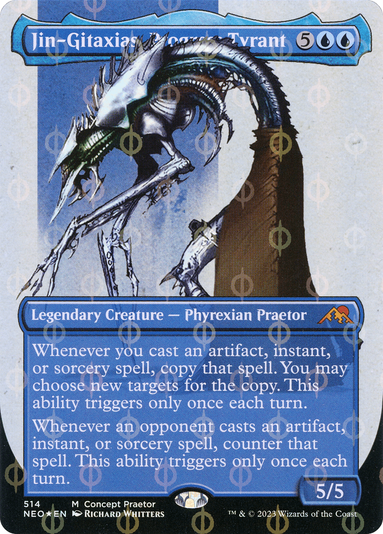 Jin-Gitaxias, Progress Tyrant (Borderless Concept Praetors Step-and-Compleat Foil) [Phyrexia: All Will Be One] MTG Single Magic: The Gathering  | Multizone: Comics And Games