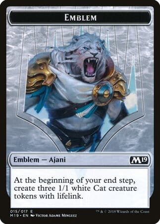 Emblem - Ajani, Adversary of Tyrants [Core Set 2019 Tokens] MTG Single Magic: The Gathering  | Multizone: Comics And Games